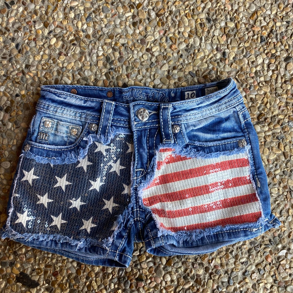 Miss Me Blue and Red Sequin Shorts